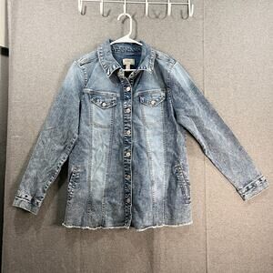 LOGO by Lort Goldstein Denim Jacket with Fraved Hem Medium Vintage Reg 10